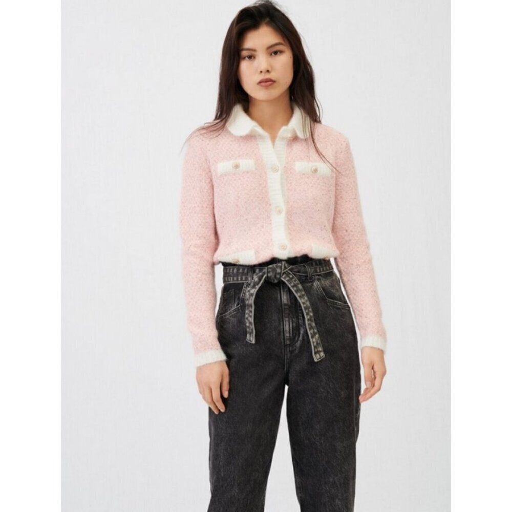 💕MAJE💕 Mission Sequin Embellished Stretch Knit Cardigan ~ Pale Pink - Picture 2 of 16